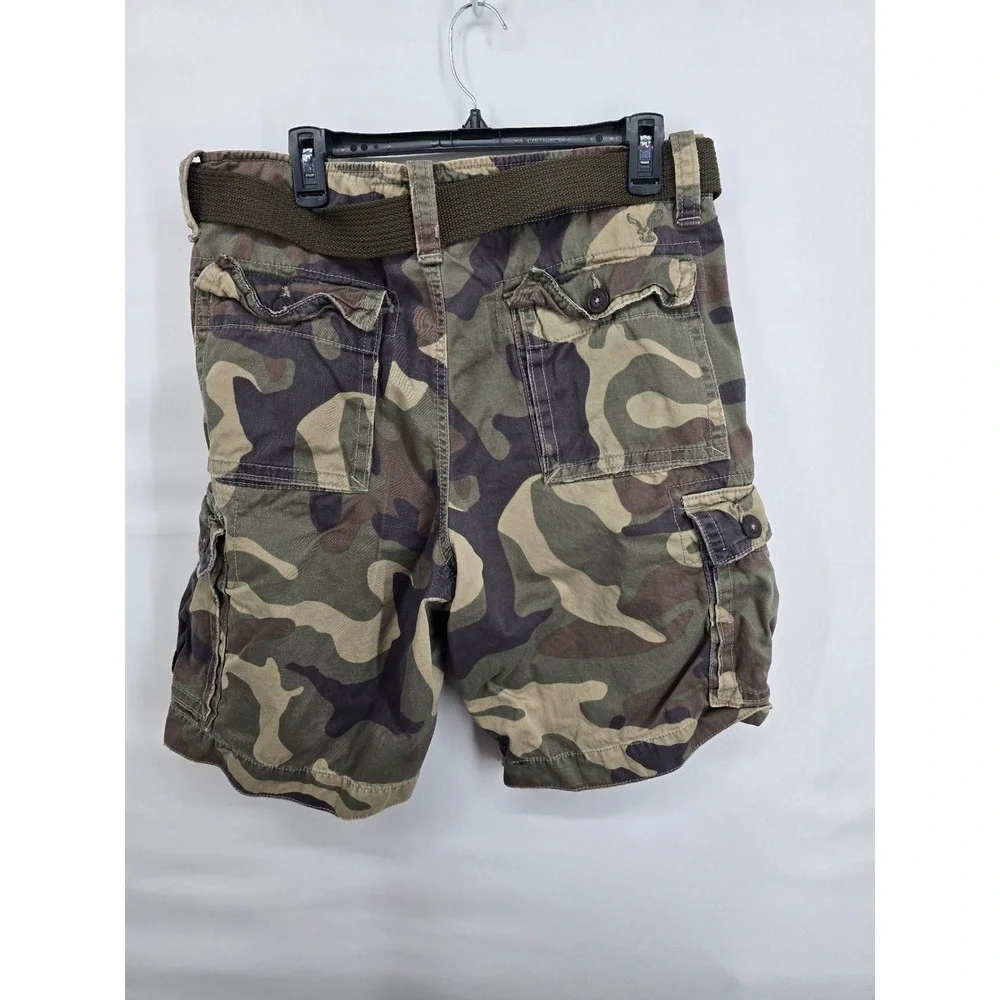 American Eagle Classic Camo Cargo Shorts Mens 34 GreenWoodland Camouflage Belted